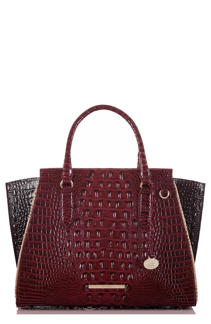 Brahmin Priscilla Croc Embossed Leather Satchel - Burgundy
