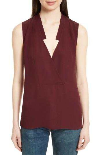 Women's Theory Classic Crossover Sleeveless Silk Top - Burgundy
