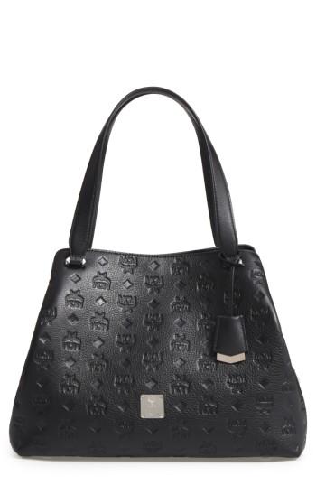 Mcm Signature Monogrammed Leather Handbag - Black