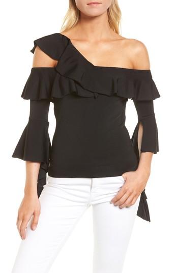 Women's Chelsea28 Cascading Ruffle One-shoulder Top, Size - Black