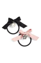 Cara 2-pack Bow With Imitation Pearl & Crystal Charm Ponytail Holders, Size - Black