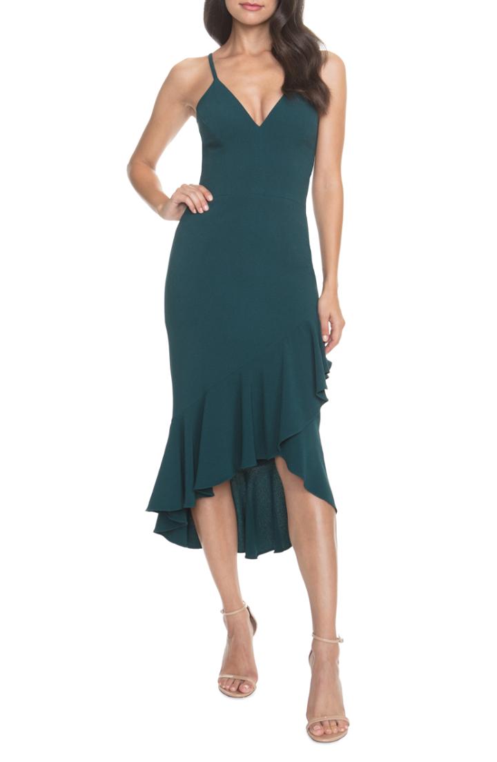 Women's Dress The Population Wendy High/low Ruffle Cocktail Dress, Size - Green