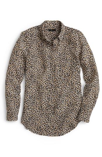 Women's J.crew Leopard Print Silk Shirt - Brown