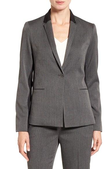 Women's T Tahari 'nima' Colorblock Herringbone One-button Jacket
