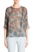 Women's Armani Collezioni Feather Print Mulberry Silk Blouse Us / 40 It - Blue