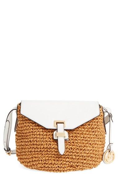 Michael Michael Kors 'medium Naomi' Straw & Leather Messenger Bag