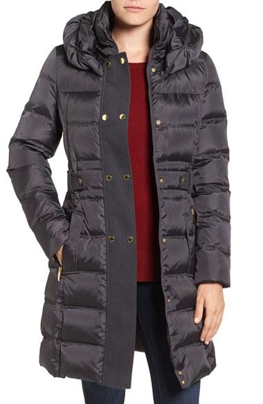 Women's Via Spiga Belted Puffer Coat - Grey
