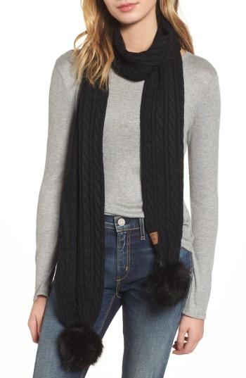 Women's Cc Faux Fur Pompom Knit Scarf, Size - Black