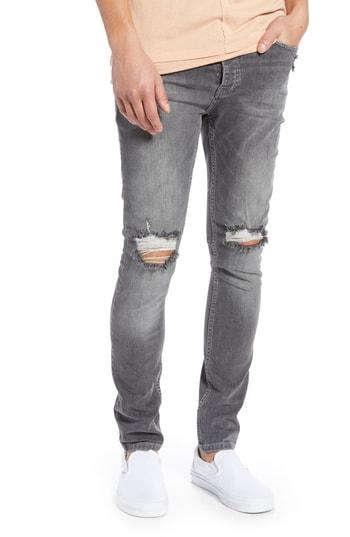 Men's Topman Ripped Stretch Skinny Fit Jeans R - Grey