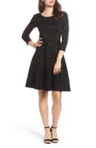 Women's Taylor Dresses Metallic Knit Fit & Flare Dress - Black