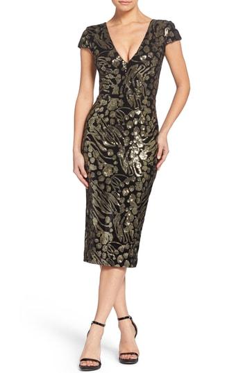 Women's Dress The Population Allison Embellished Sheath, Size - Metallic