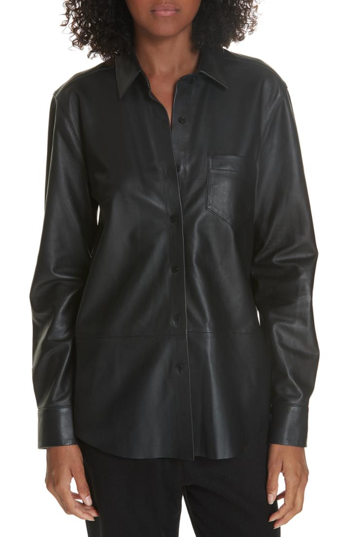 Women's Equipment Brett Leather Blouse, Size - Black