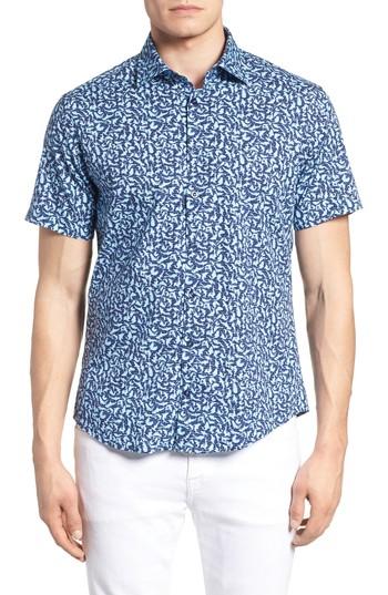Men's Stone Rose Slim Fit Shark Print Sport Shirt (m) - Blue