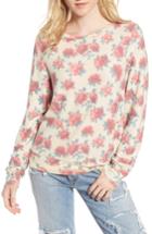 Women's Wildfox Rose Print Baggy Beach Jumper Pullover, Size - Pink