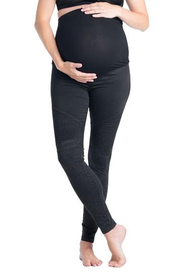 Women's Preggo Leggings Moto Maternity Leggings - Black