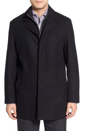 Men's Cole Haan Wool Blend Top Coat With Inset Knit Bib