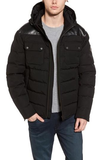 Men's Moose Knuckles Gunton Slim Fit Leather Trim Puffer Jacket, Size - Black