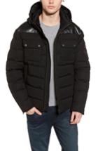 Men's Moose Knuckles Gunton Slim Fit Leather Trim Puffer Jacket, Size - Black