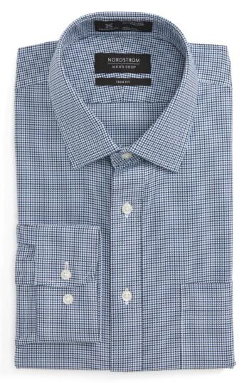 Men's Nordstrom Men's Shop Smartcare(tm) Trim Fit Houndstooth Dress Shirt 32/33 - Blue