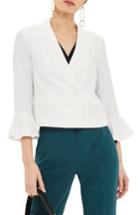 Women's Topshop Frill Sleeve Double Breasted Jacket Us (fits Like 0) - Ivory