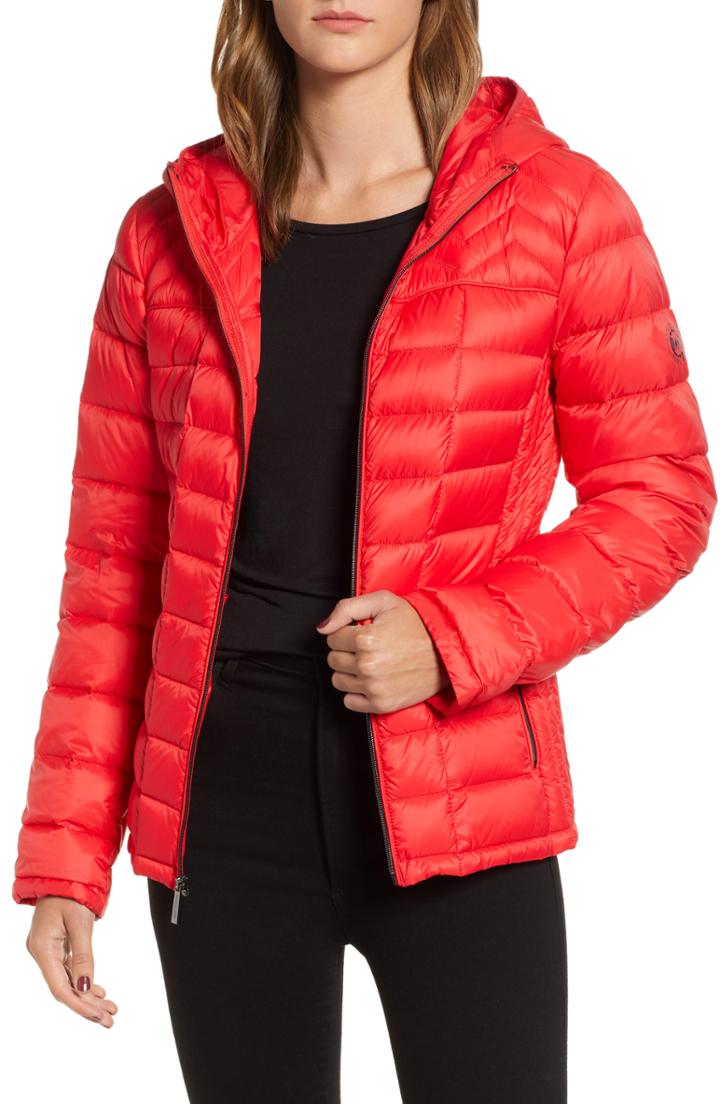 Women's Michael Michael Kors Packable Down Puffer Jacket - Red
