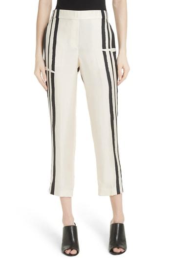 Women's Theory Hans Stripe Pull-on Silk Trousers - Ivory