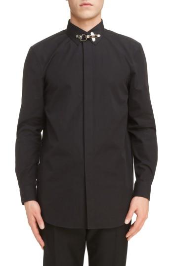 Men's Givenchy Metal Closure Poplin Shirt - Black