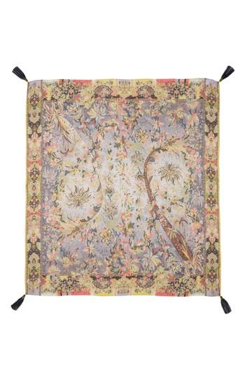 Women's Etro Bombay Print Silk Chiffon Scarf With Tassels, Size - Grey