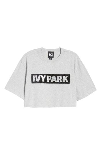 Women's Ivy Park Sequin Logo Crop Tee, Size - Grey