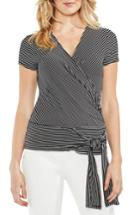 Women's Vince Camuto Faux Wrap Tie Waist Stripe Top, Size - Black