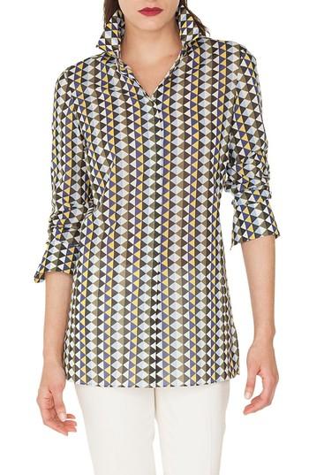 Women's Akris Diamond Print Cotton Voile Tunic Blouse - Blue