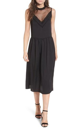Women's Hinge Mesh Panel Midi Dress, Size - Black