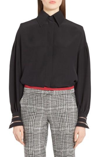 Women's Fendi Bishop Sleeve Silk Blouse Us / 38 It - Black