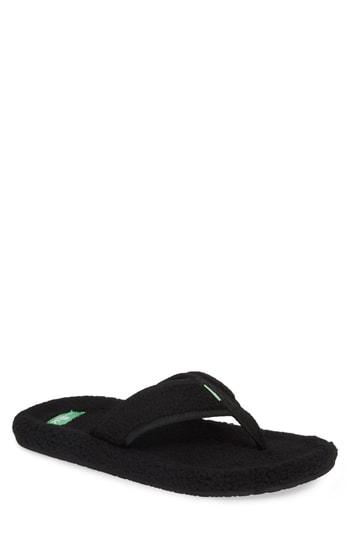 Men's Sanuk Furreal Faux Shearling Flip Flop M - Black