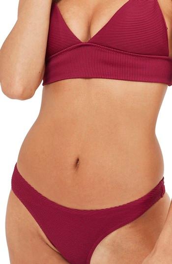 Women's Topshop Ribbed High Leg Bikini Bottoms Us (fits Like 0-2) - Burgundy
