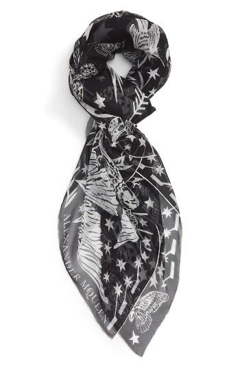 Women's Alexander Mcqueen Shallow Dream Silk Shawl, Size - Black