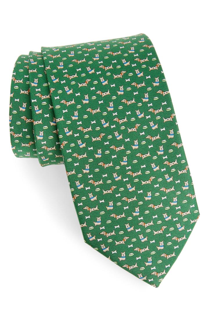 Men's Salvatore Ferragamo Edo Print Silk Tie, Size - Green