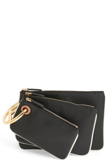 Fendi Triplette Set Of Three Calfskin Leather Pouches - Black
