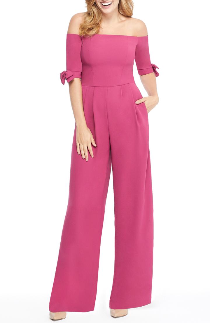 Women's Gal Meets Glam Collection Meredith Crepe Off The Shoulder Jumpsuit (similar To 14w) - Pink