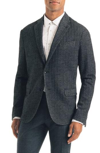 Men's Good Man Brand Uptown Trim Fit Herringbone Cotton Blend Sport Coat R - Black
