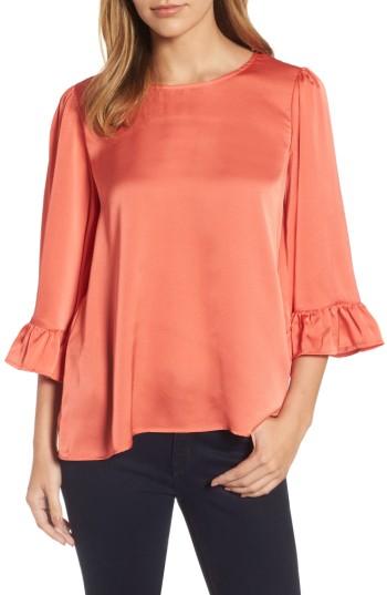 Women's Bobeau Ruffle Sleeve Satin Top, Size - Coral