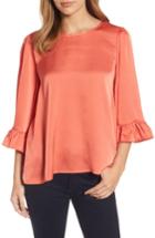 Women's Bobeau Ruffle Sleeve Satin Top, Size - Coral