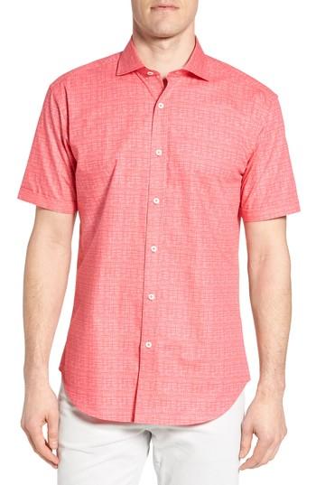 Men's Bugatchi Freehand Shaped Fit Sport Shirt, Size - Pink