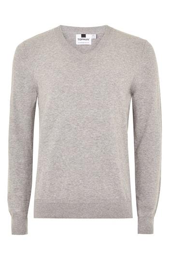 Men's Topman Classic V-neck Sweater - Grey