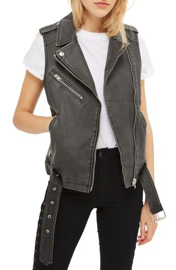 Women's Topshop Blaze Faux Leather Biker Vest Us (fits Like 2-4) - Black