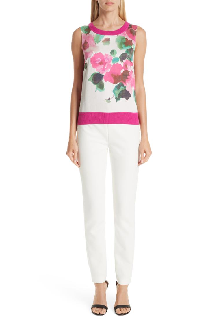 Women's St. John Collection Jersey & Silk Shell, Size - Pink