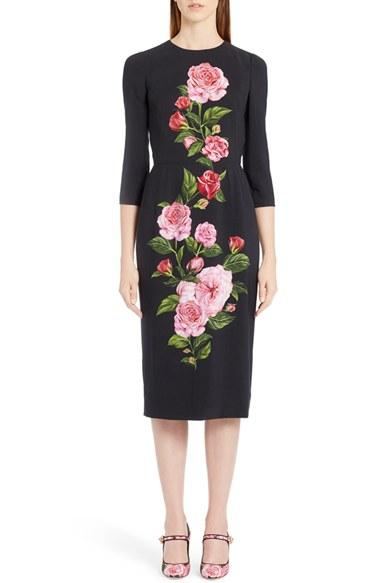 Women's Dolce & Gabbana Placed Rose Print Cady Sheath Dress