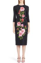 Women's Dolce & Gabbana Placed Rose Print Cady Sheath Dress