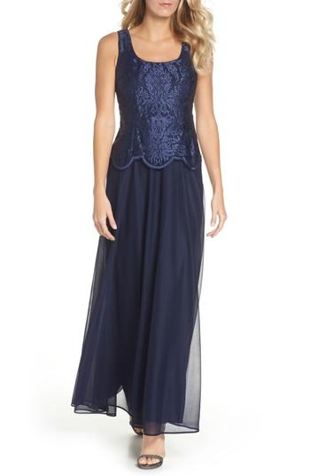 Women's Alex Evenings Embroidered Gown & Jacket - Blue