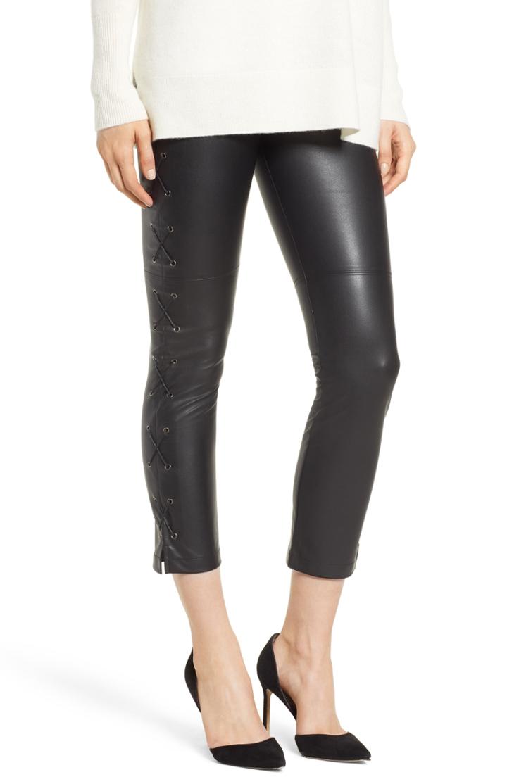 Women's David Lerner Gemma Lace-up Side Faux Leather Leggings - Black